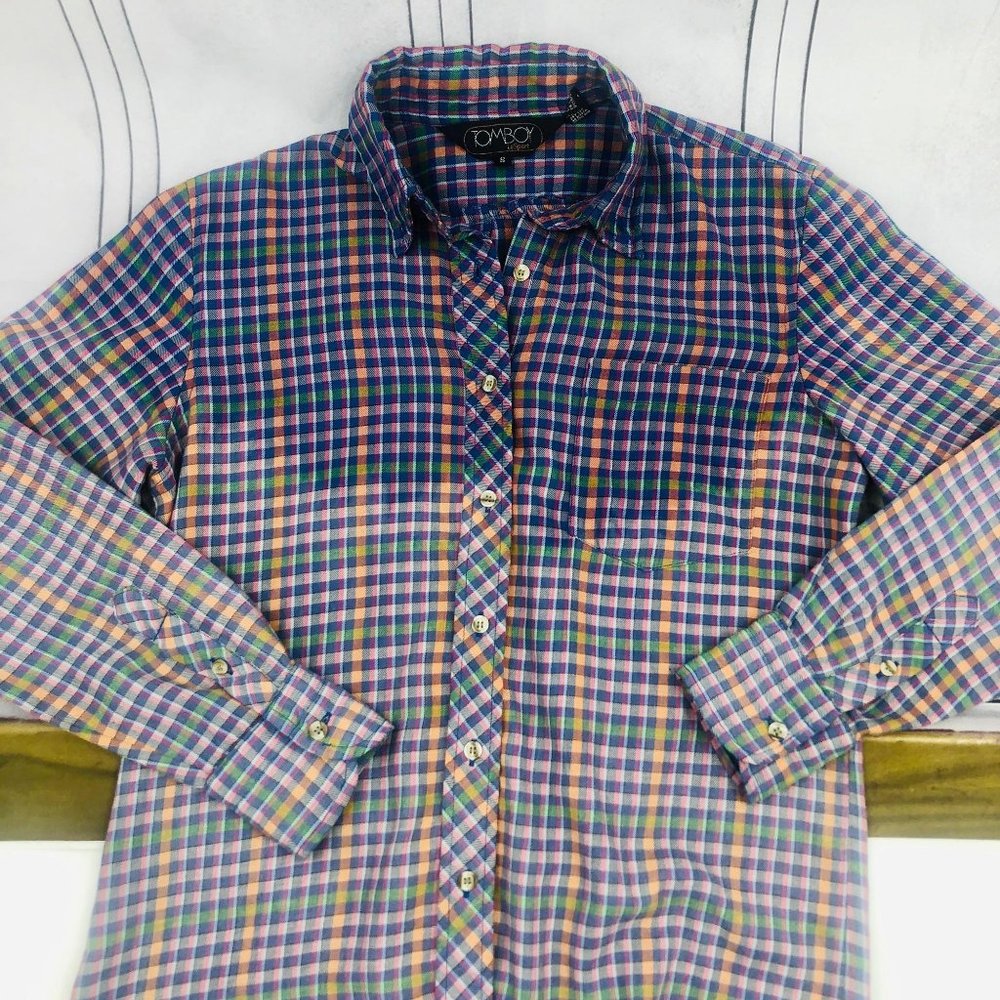 TOMBOY Distressed Vintage 90’s Long Sleeve Button Up Flannel Casual Dress Shirt